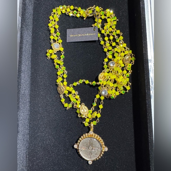 Virgins Saints & Angels Magdalena Chartreuse Crystal Necklace with Zia Medallion - Picture 4 of 10